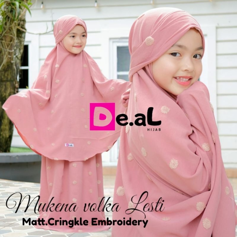 (Ori De.al) MUKENAH VOLKA LESTI •mukenah anak crinkle embroidery•mukenah lesti anak