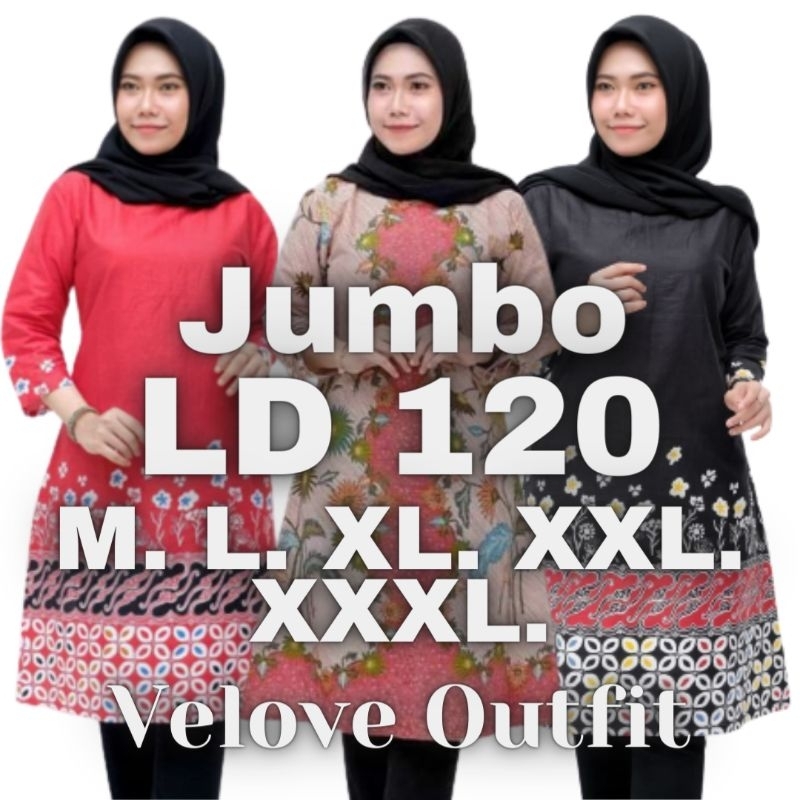 BAJU BATIK WANITA LENGAN PANJANG JUMBO | TUNIK JUMBO LD 120 | TUNIK | BAJU BATIK WANITA BIG SIZE  | 