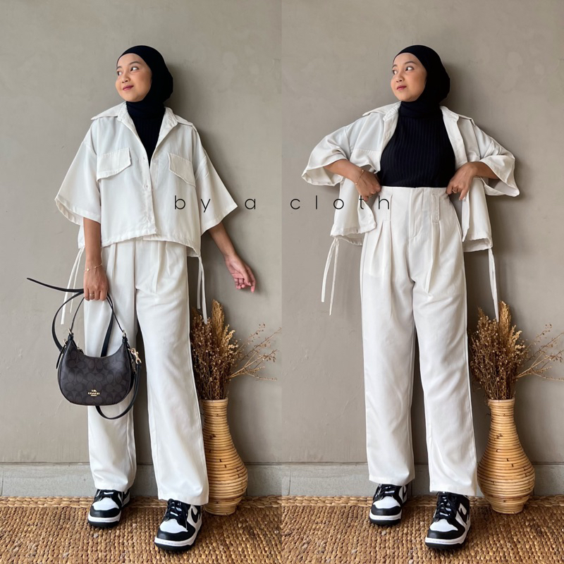 Qamara Kemeja Linen Crop - Kemeja Linen Basic Shirt - kemeja wanita linen oversize - Shirt Serut