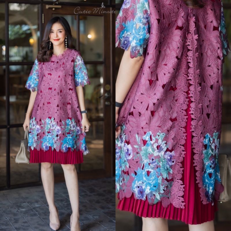 premium dress brokat wanita pesta cutie minute import bangkok