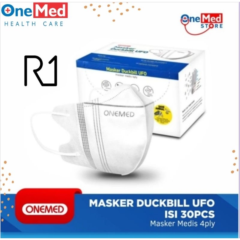 Masker karet duckbill ufo putih 4ply onemed isi 30 lembar