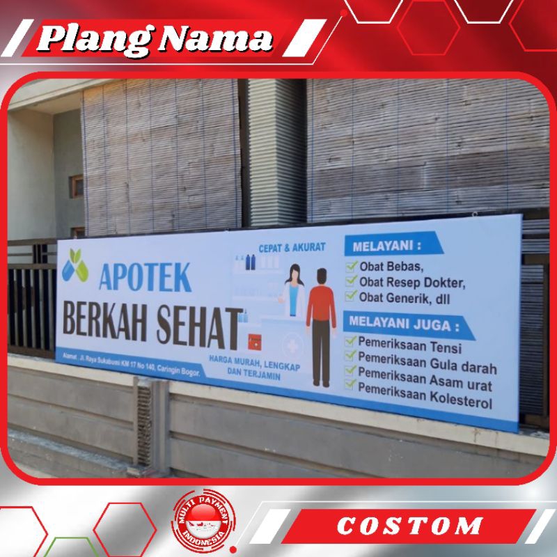 PLANG NAMA TOKO 1SISI + TIANG & LAMPU SOROT