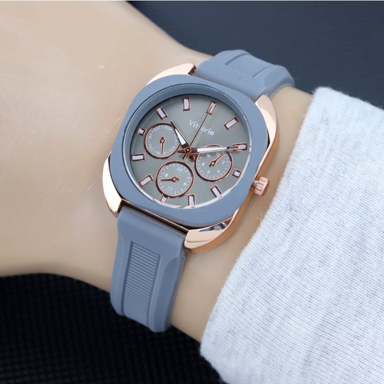 BISA COD ✅Jam Tangan Wanita Vittorio Chrono variasi strap Karet Anti Air