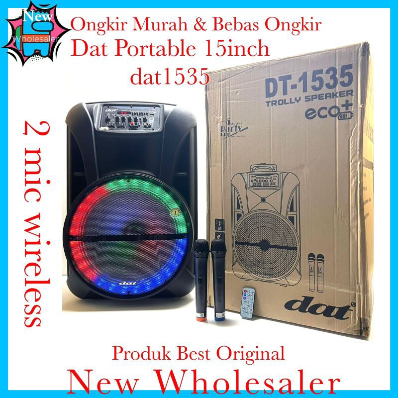 speaker 15 inch sound portable wireless 2 mic dat 1535 party led edition original Dat1535