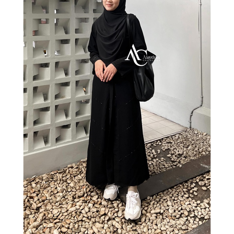 Abaya Syari Gamis Hitam Arab Saudi Outer Kombinasi Mata Hitam 881