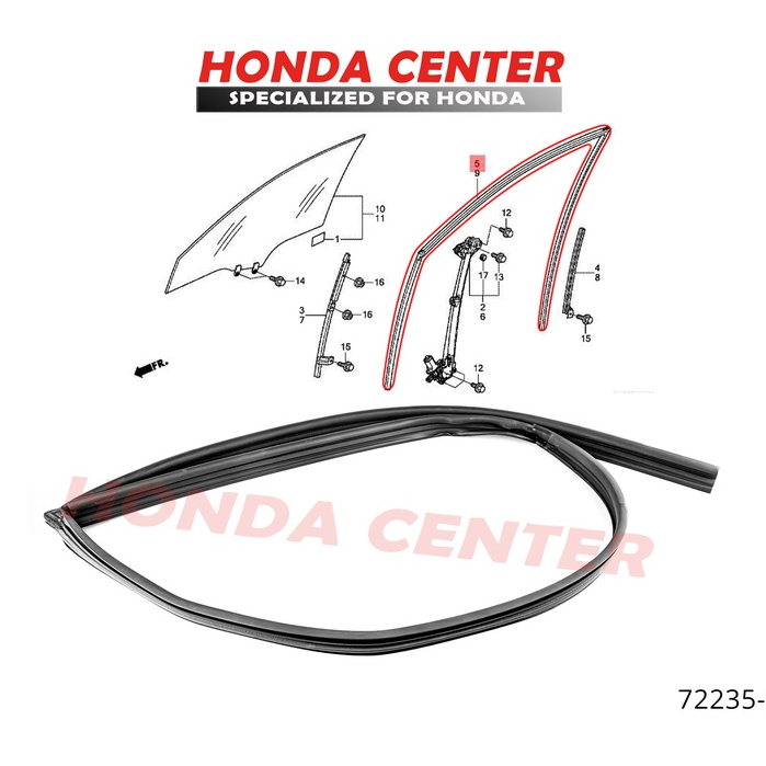 Asli original honda,karet runchannel chanel karet bulu kaca rel naik turun kaca pintu depan kanan mobil honda crv re gen3 2007 2008 2009 2010 2011 2012