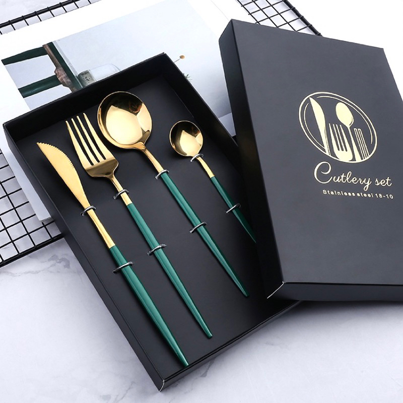 Stok Baru Stainless Cutlery Set Warna GOLD sendok gold garpu gold Set Alat Makan Mewah Elegan