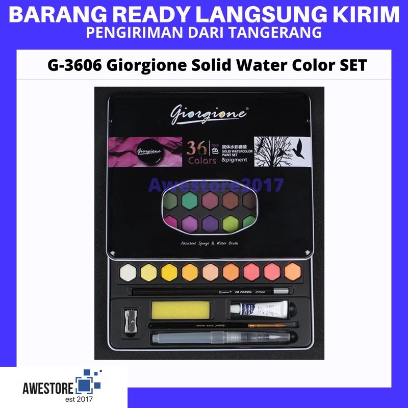 Giorgione 36 Warna Colors Solid Watercolor Cat Air Box Set Kuas Lukis