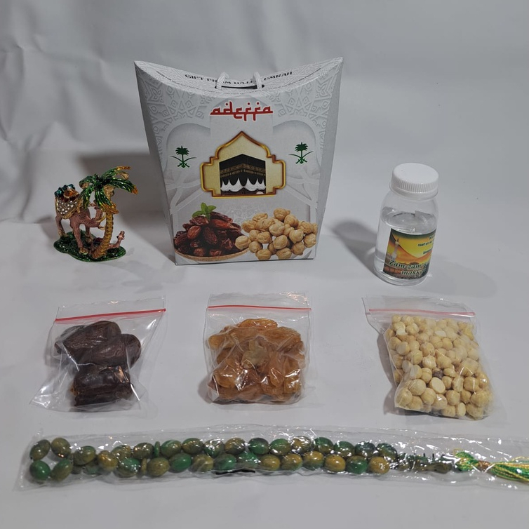 PAKET 2 oleh oleh haji dan umroh air zamzam ori + kacang arab + Tasbih Fiber