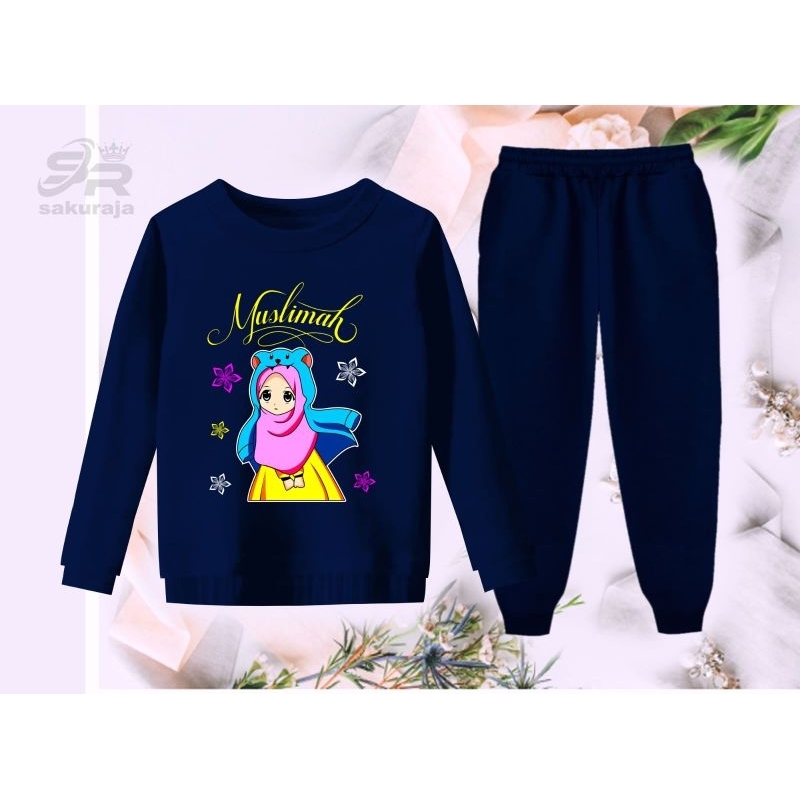 setelan baju anak perempuan gambar hijab/setelan muslimah anak/umur 2-13 tahun