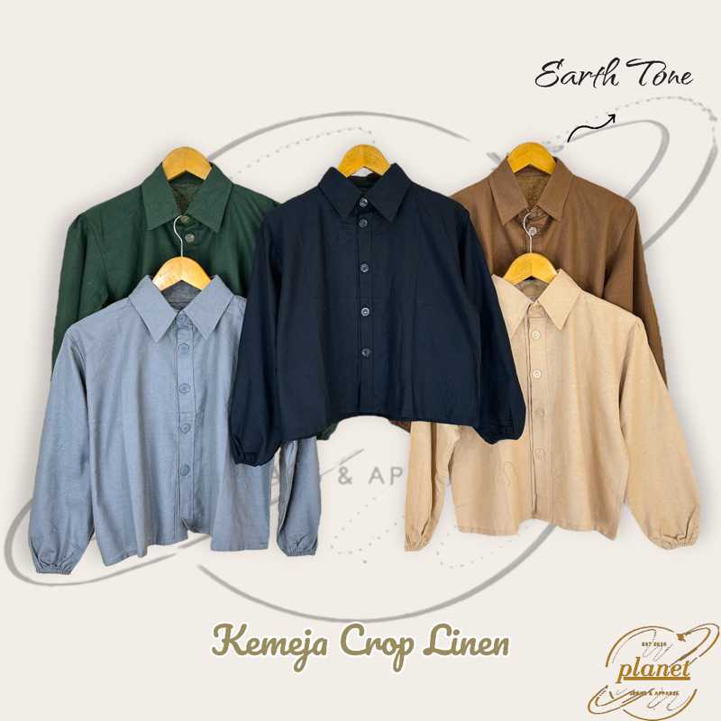 CROP TOP KEMEJA CROP LINEN WANITA LENGAN PANJANG KEMEJA CROP POLOS LENGAN BALON HITAM KREM COKLAT MURAH