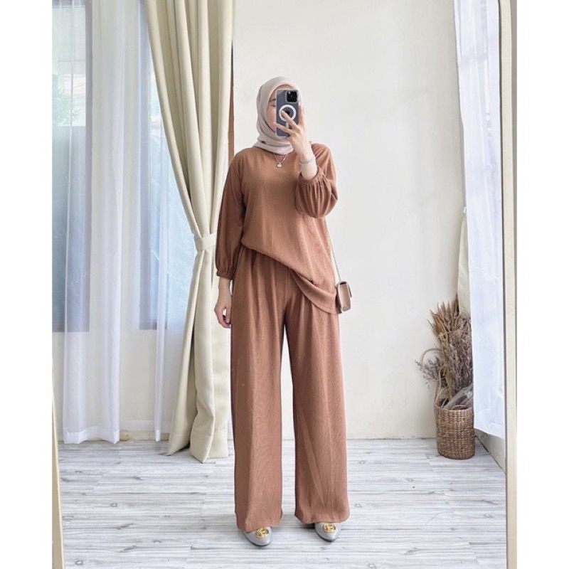 SET KARET STELAN RAJUT RIB KNIT POLOS CANTIK GROSIR MURAH VIRAL SETCEL KNIT TERBARU