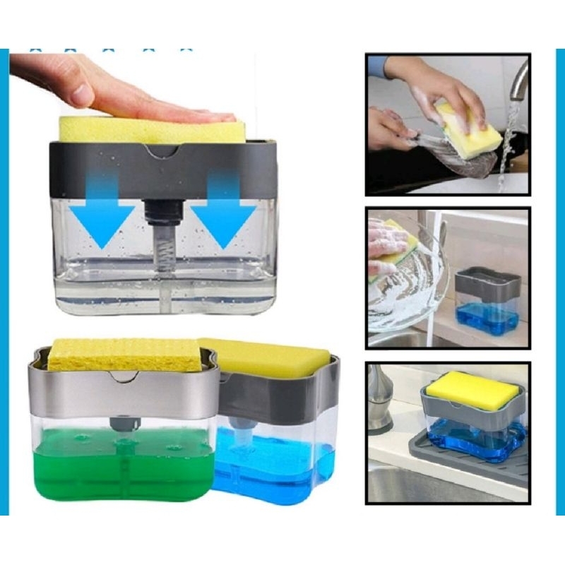 Dispenser sabun cuci piring+spons Tempat sabun cuci piring dispenser
