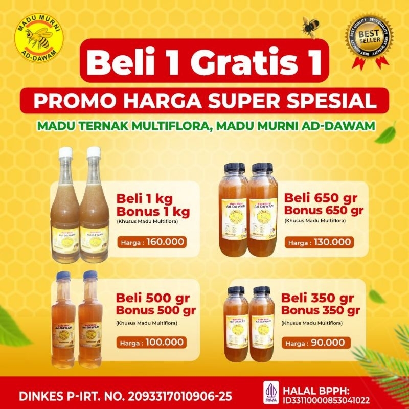 

PROMO MADU AD-DAWAM BELI 350 GRAM GRATIS 350 GRAM
