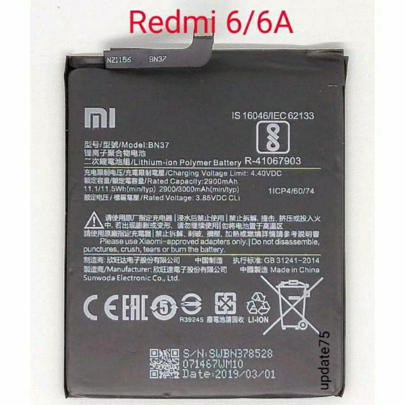 Baterai Battery Xiaomi Redmi 6/6A BN 37/100% ORIGINAL