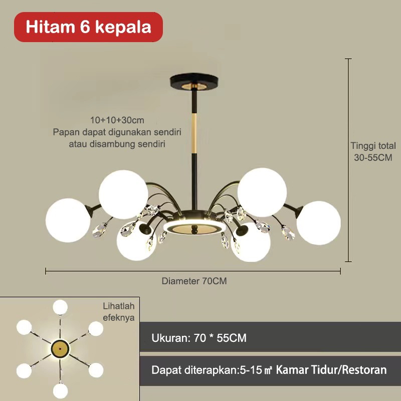 ✨Garansi &amp; Logistik cepat✨ Lampu Hias Gantung RuangTamu Kristal Chandelier Nordic Mewah Modern  Kamar Tidur Restoran E27 XDH 9648