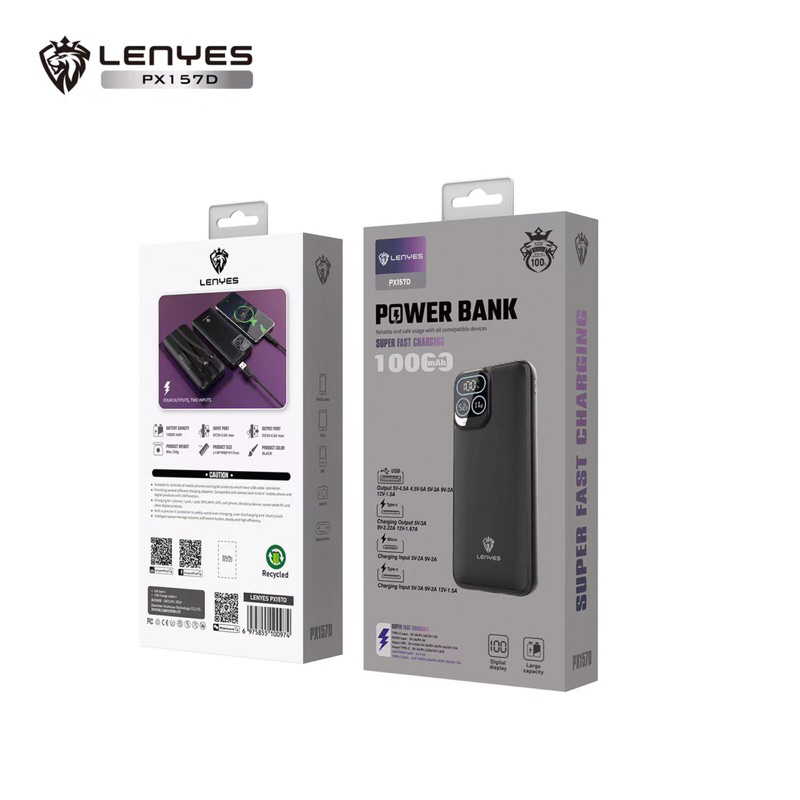 Powerbank Super Fast Charging 10.000mAh Lenyes PX157D Power Bank Original