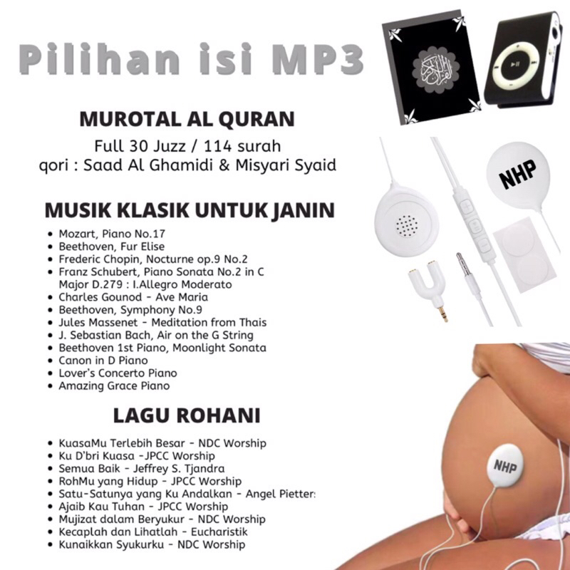 NHP Bellybump Headphone khusus Ibu Hamil Setara Belly Buds Heasdet Full Murotal Al quran 30 Juzz Lagu Klasik Bumil dan Janin