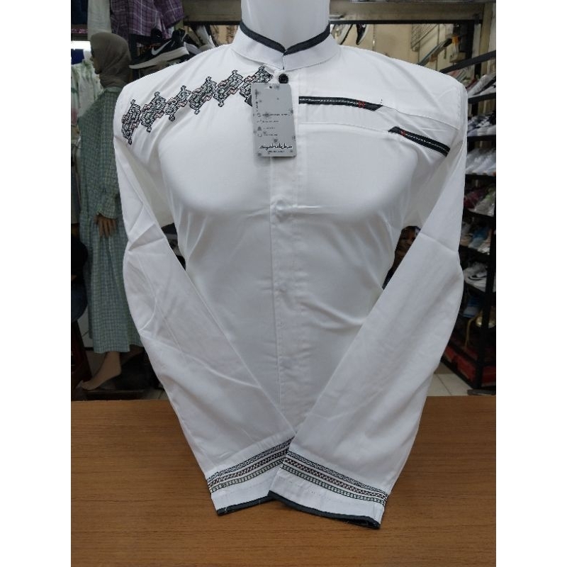 koko syahdika putih motif lengan panjang