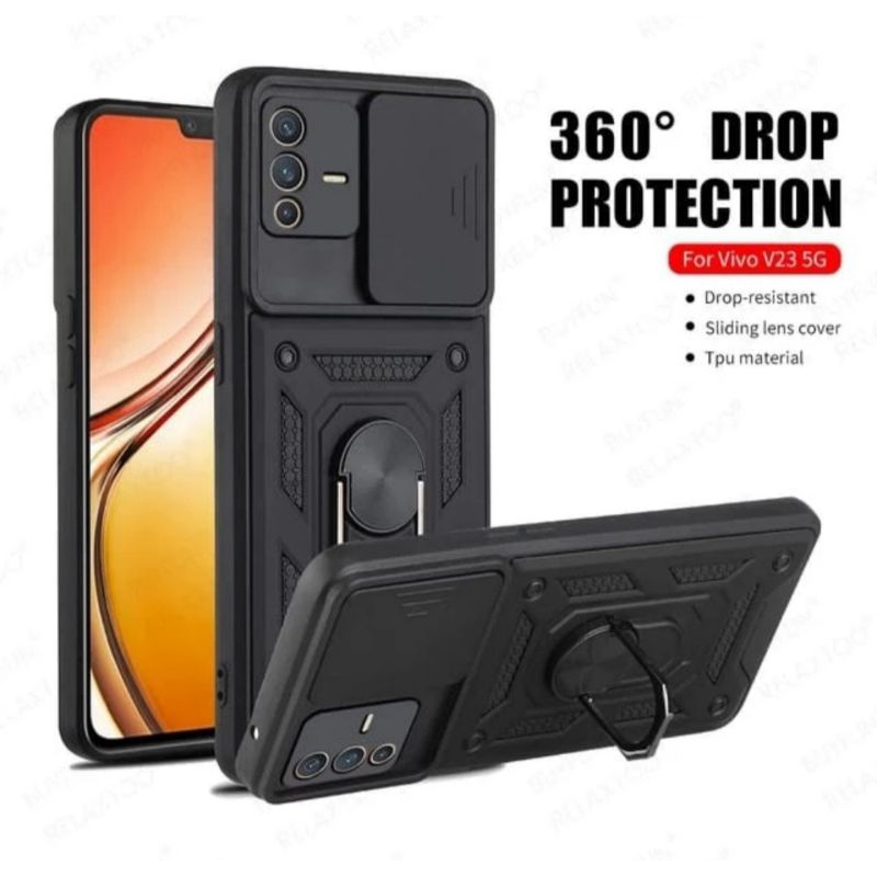 Original Soft Case Vivo V25 5G / V25E Case Ring Tough Armor Defence Slide Camera Casing Cover Full P