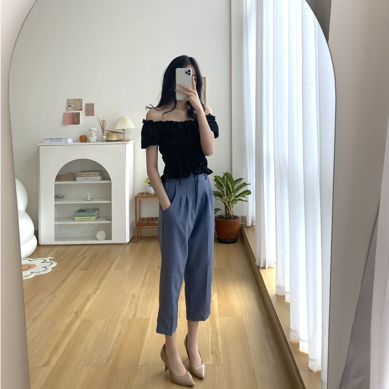 Hyosi High Waist Pants - Celana Basic Wanita Korea - Highwaist Pants - Celana Kantor / Casual - Petite Friendly