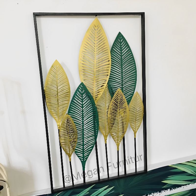 TERLARIS FREMIUM Walldecor Hiasan Dinding Fram Metal Gold Leaf ginko