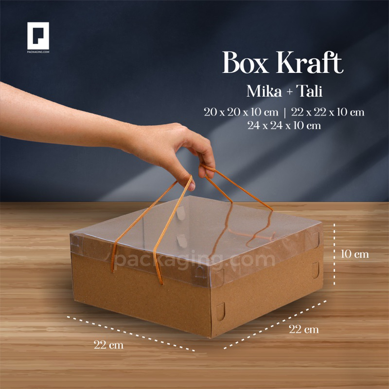 

Dus Kraft Tutup Mika+Tali /Box kemasan jinjing/Tinggi 10cm