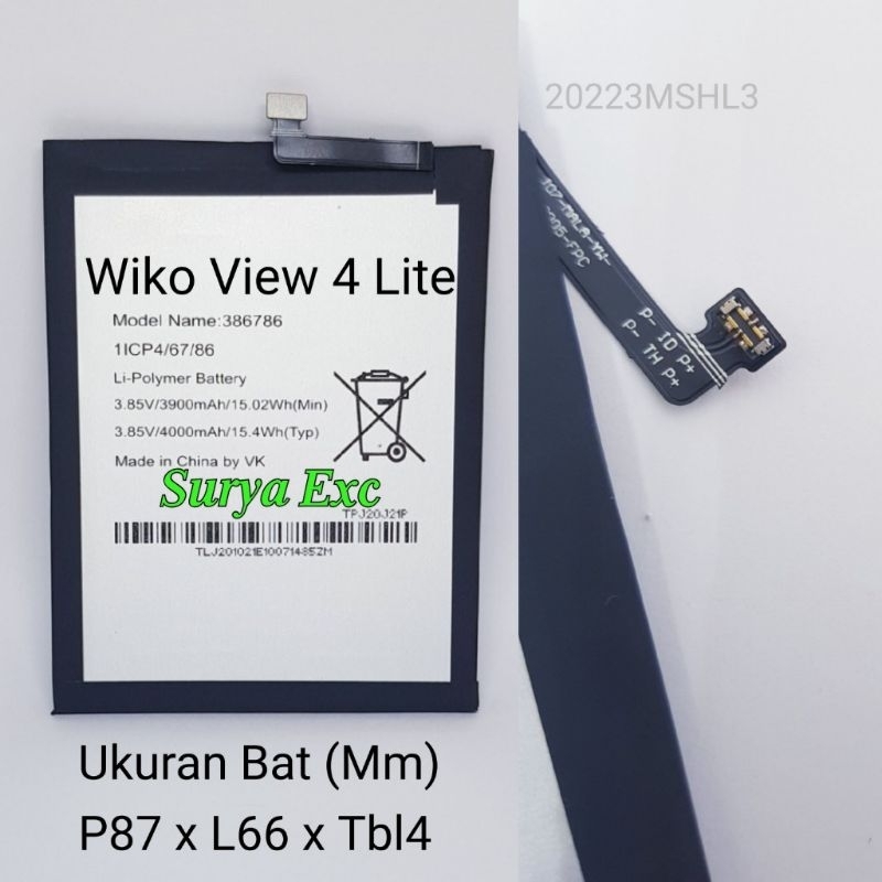 Baterai Wiko View 4lite View 4 Lite View 4 Lte Model 386786 ORI