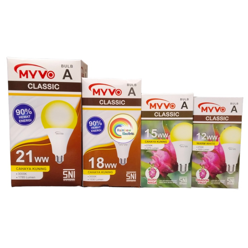 Myvo Lampu LED Classic 3 Watt, 5 Watt, 7 Watt, 9 Watt, 12 Watt, 15 Watt, 18 Watt, 21 Watt - Cahaya Kuning