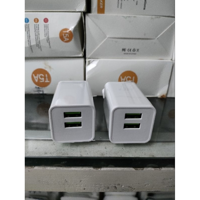 Batok Kelapa Cas Adaptor Charger 2 USB 1 USB