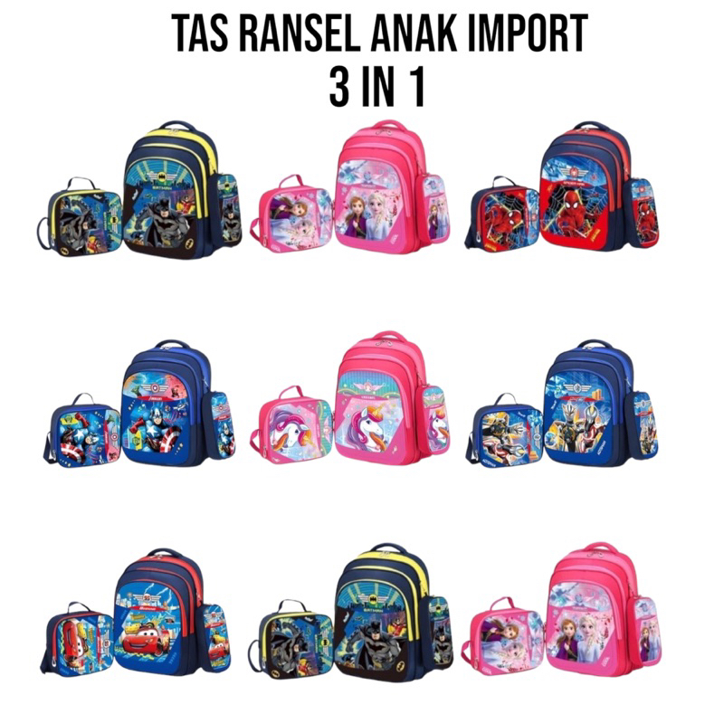 SMARTGIRL NEW TAS RANSEL ANAK SEKOLAH CEWEK COWOK IMPORT SD 3D 3IN1 00140-00146/00150-00155