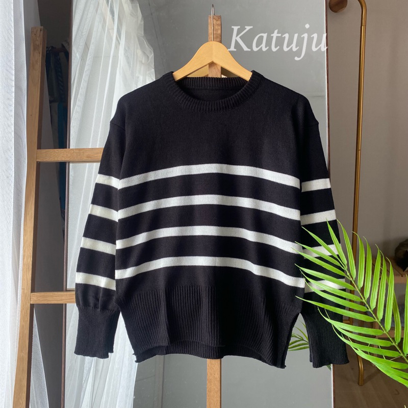 SWEATER RAJUT MOTIF GARIS PREMIUM QUALITY