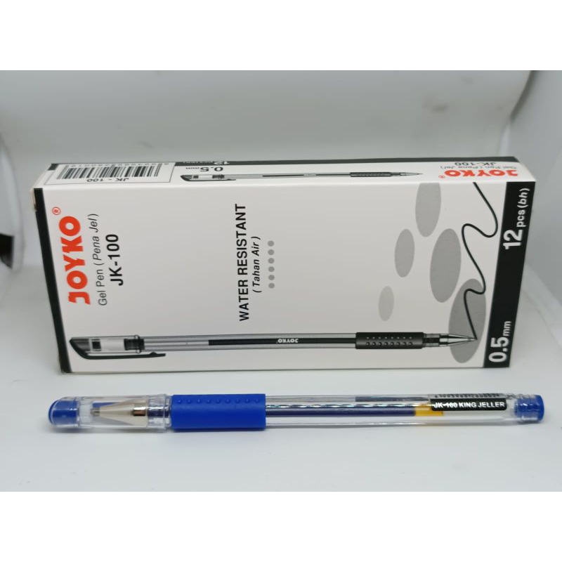 Pulpen Gel Joyko Warna Hitam Biru Merah EasyGel JK 100 0.5mm 1 pak isi 12 pulpen