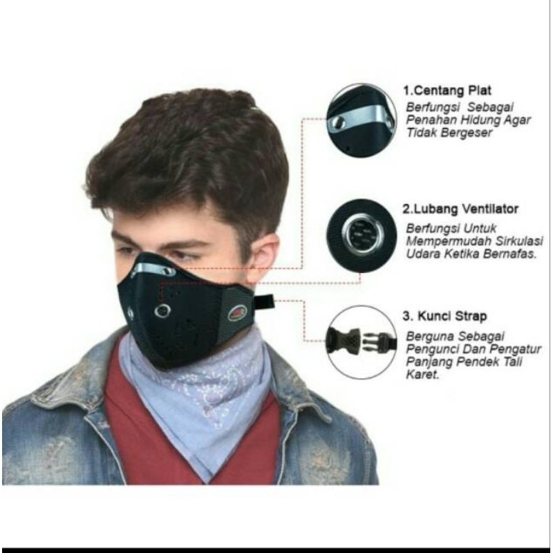 Masker Motor Masker Pelindung Mulut Masker Anti Polusi Pria Wanita Holmes Plat Mika