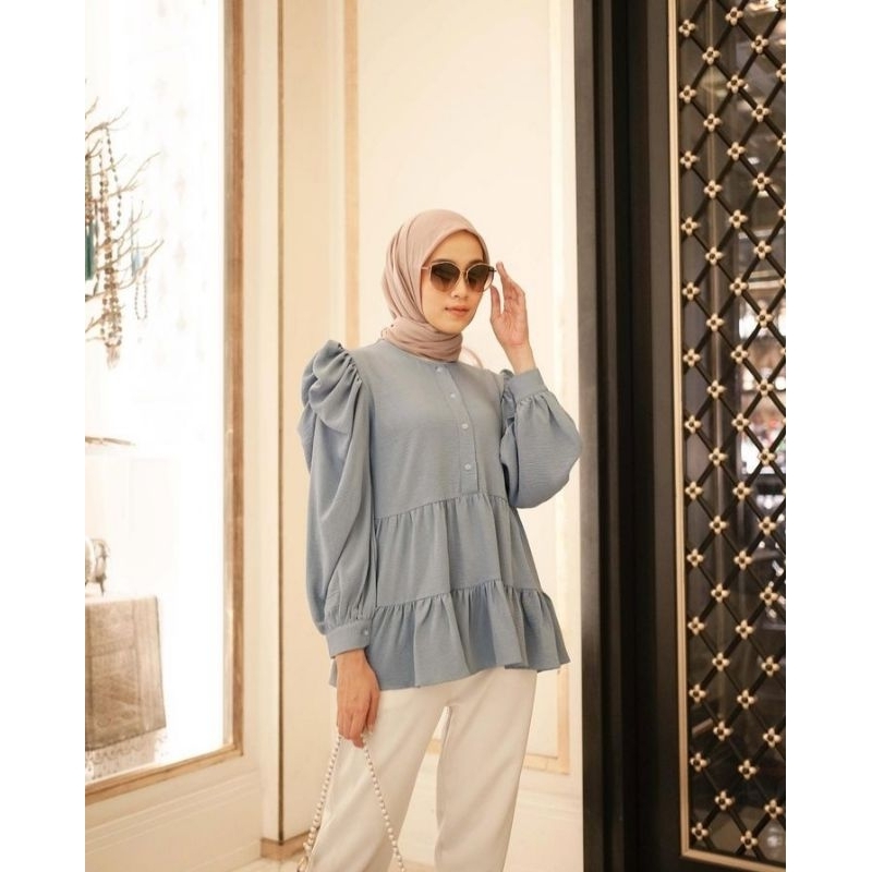 puff blouse / belle blouse baby blue by vanilla hijab (FREE GIFT)