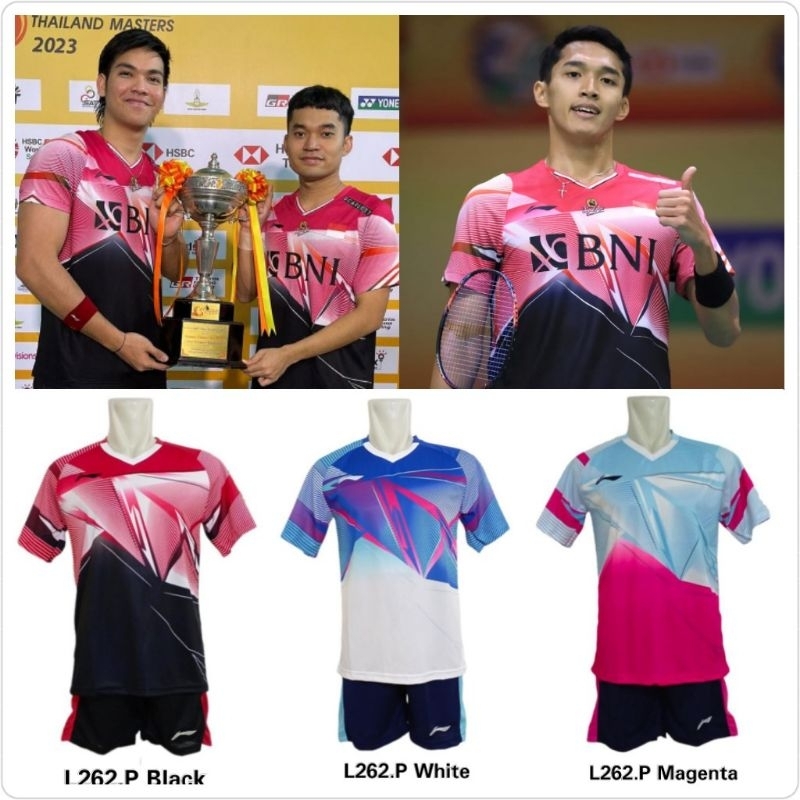 Setelan Seragam Badminton L262 / Kaos Atasan Baju Seragam Jersey Dewasa Bulutangkis Badminton Kaos Indonesia Masters Thailand Masters India Open 2023 BNI Kapal Api / Baju Celana Olahraga Bulutangkis Jonathan Christie Leo Daniel Ginting / OB ST L262