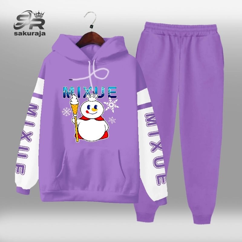 setelan Hoodie kombinasi tangan putih anak gambar mixue ice cream/viral/umur 3-17 tahun