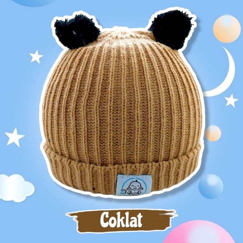 Topi Kupluk pom-pom bayi lucu /topi kupluk bayi rajut/ kupluk bayi