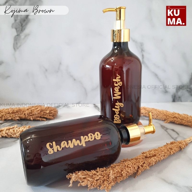 KUMA Kojima Brown Botol Sabun 500ml Isi Ulang Aestetik Tutup Pump Gold Coklat Amber Bathroom Bottle