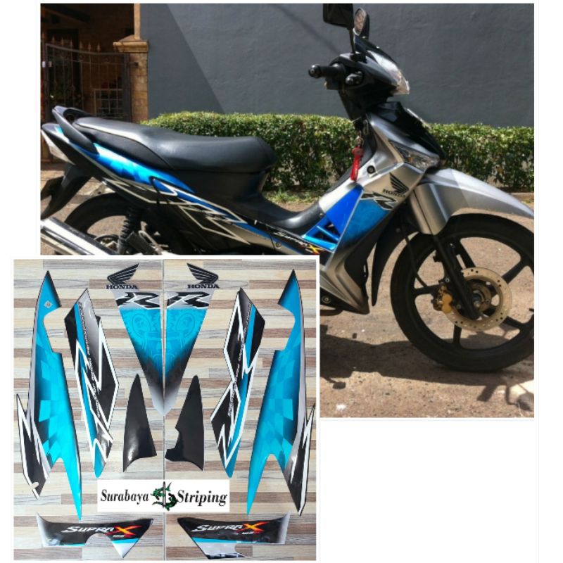striping striker Honda supra X 125 R biru silver tahun 2008 2009