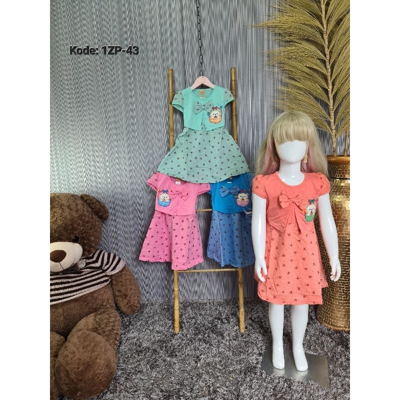 Baju Dress Anak Dress import Bordir Dress katun Anak Cewek Viral Kekinian KODE 1ZT-43