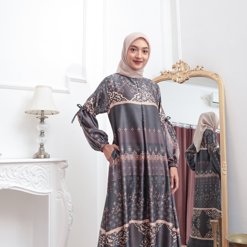 AISHA SATIN SILK DRESS MIDNITE - ARMANY SILK PREMIUM- GAMIS MUSLIMAH- FASHIONDRESS