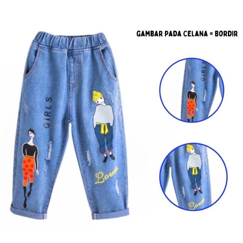 CELANA JEANS PANJANG RIPPED 2 - 13 TAHUN / CELANA SOBEK ANAK PEREMPUAN NON LED IMPORT STRECH