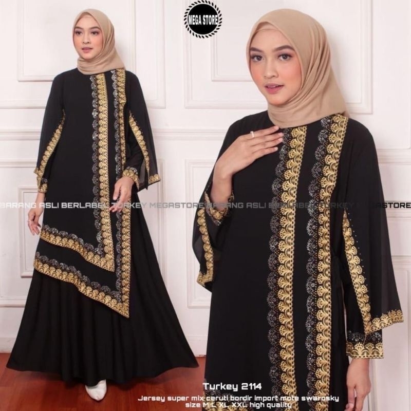 Baju Gamis Wanita Abaya Turkey Turki Hitam 2114 Dress Dres Jubah Hitam Ori Megastore