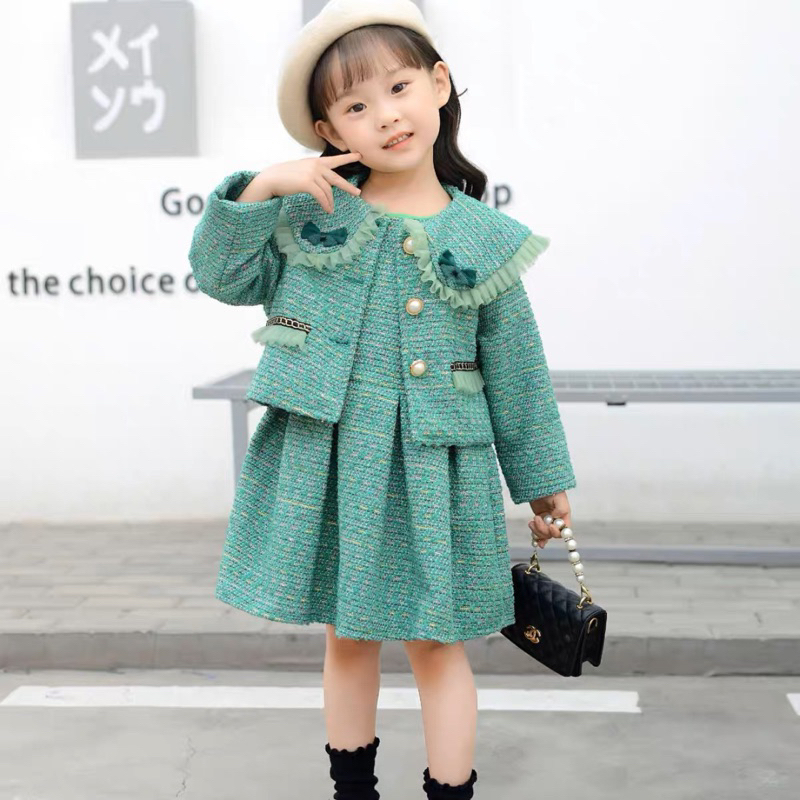 (sz 2-6thn) SETELAN 2in1 DRESS BLAZER TWEED SUPER PREMIUM ANAK / DRESS TWEED ANAK IMPOR