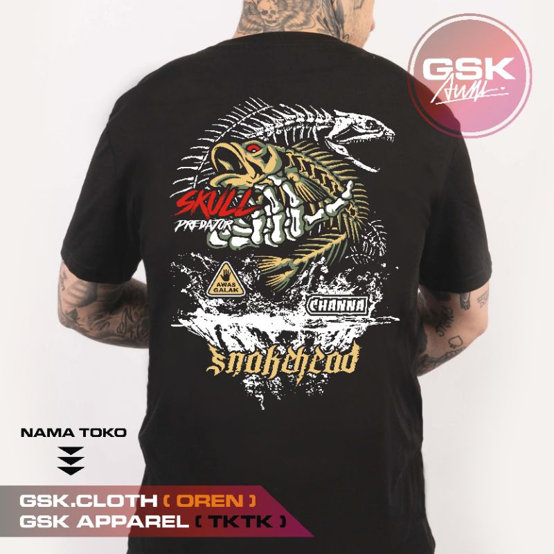 KAOS DISTRO CHANNA KEEPERS SKULL IKAN HIAS SNAKEHEAD PREDATOR FISH PRIA WANITA UNISEX