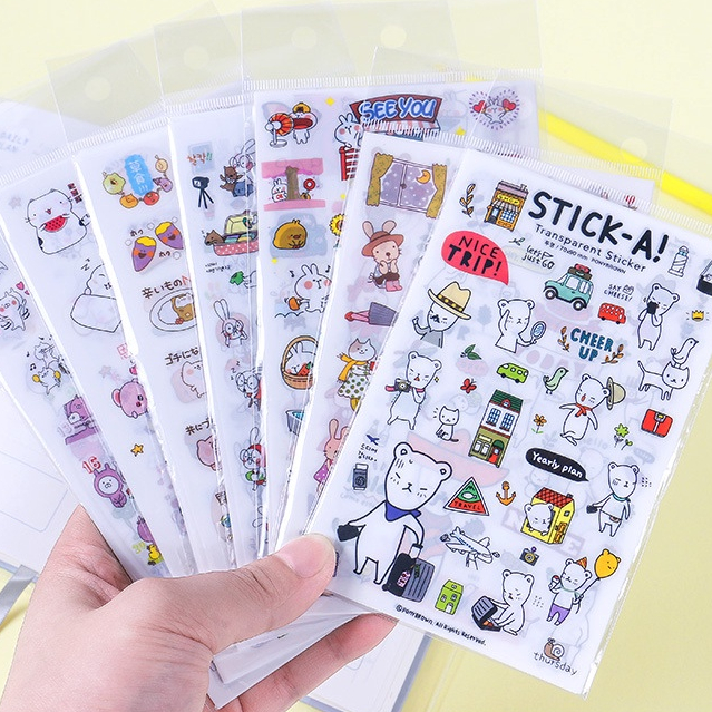 

Sticker Korean gambar kartun animal transparent pvc stickers DIY isi 6 lembar