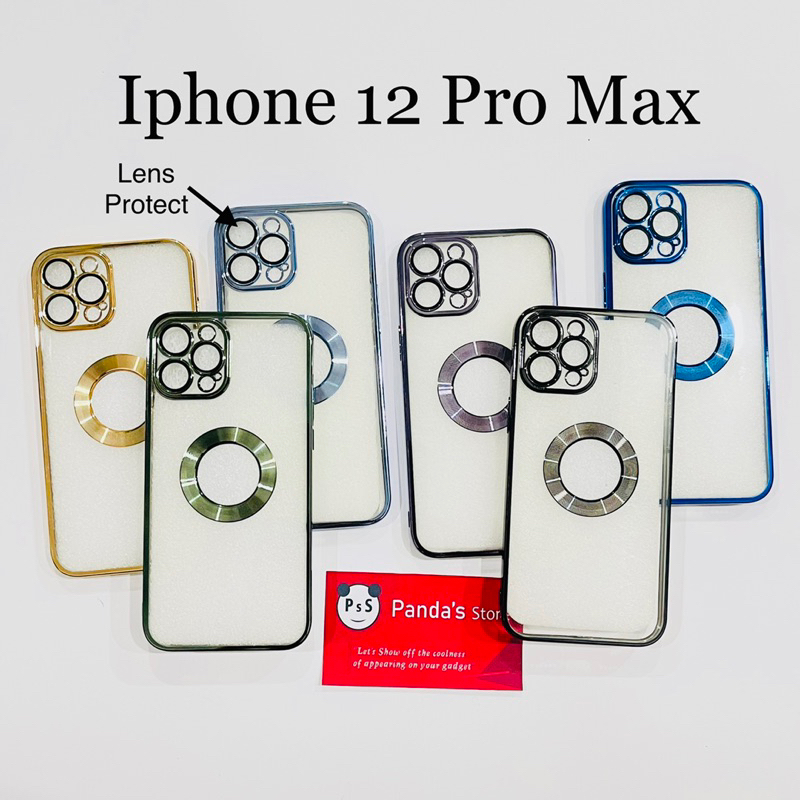 Softcase Iphone 12 Pro max Lens Protector Circle Chrome Logo Clear Case