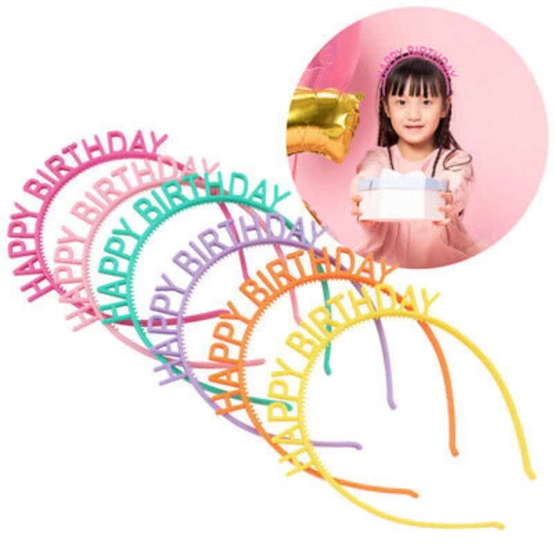 bando ultah ulang tahun candy warna warni headband birthday headband happy birthday plastik anak anak dewasa remaja wanita HBD Photoshoot ikat kepala huruf