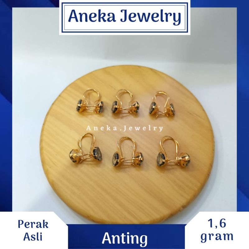 Anting Desi Love Mata Hitam, Sepuh Emas Kuning, Perak 925